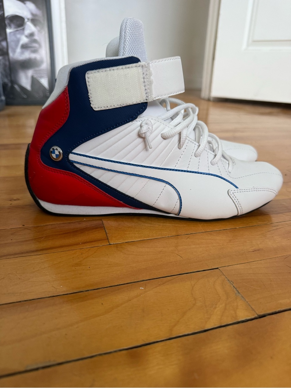 Puma White High-Top Sneakers with Blue and Red Accents
